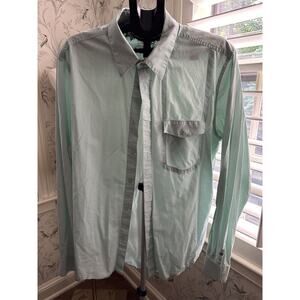 Hurley Mens Button Down Aqua Blue Shirt Long Sleeve Collar Sz XL Pockets Casual